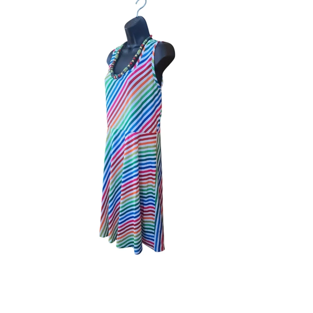 Colorful Diagonal Striped Fit Flare Dress Women's Size XL Classic Dainty Summer - Picture 7 of 11